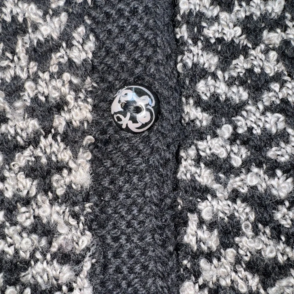 Peruvian Connection Cardigan Women XL Black Grey Merino‎ Wool Handknit Popcorn